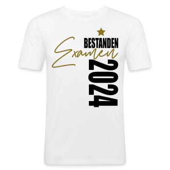 Examen 2024 bestanden - Männer Slim Fit T-Shirt - Weiß - Vorne - Nik (191cm)