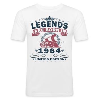 1964 Mann Mythos Legende Motorrad Biker - Männer Slim Fit T-Shirt - Weiß - Vorne - Nik (191cm)