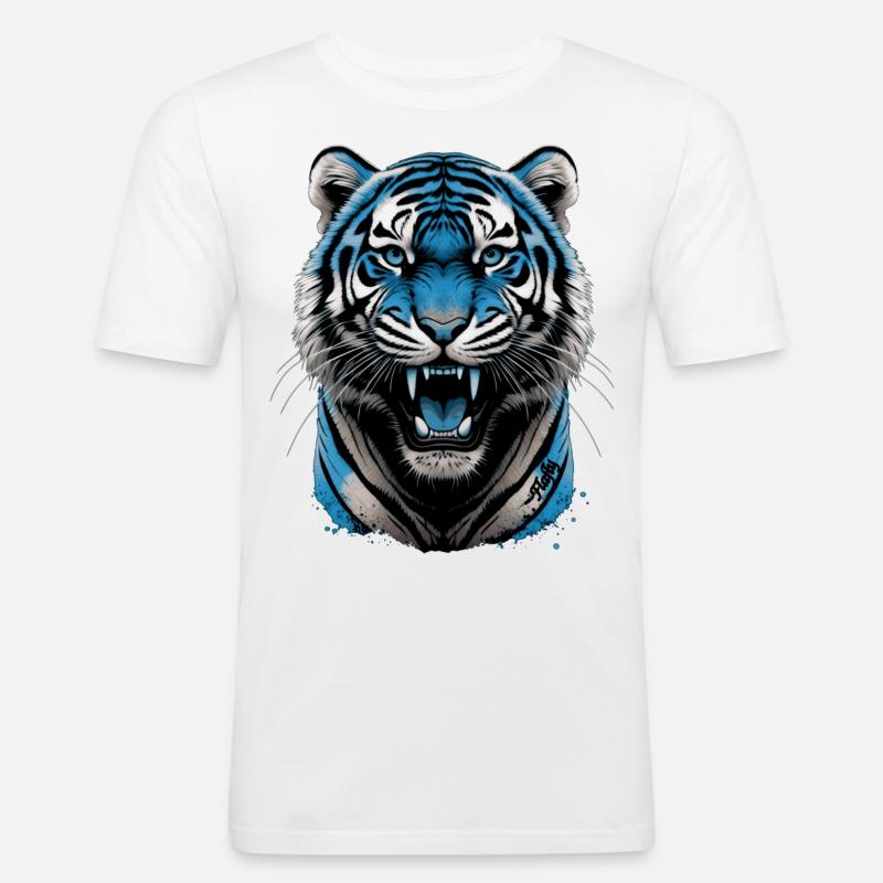 Blauer Tiger 💙 - Männer Slim Fit T-Shirt - Weiß