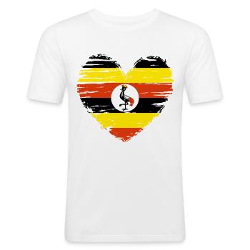 Uganda Heart Flag Flag Coat of Arms - Men's Slim Fit T-Shirt - white - Front - Nik (191cm)