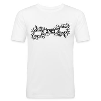 2023 Jahreswechsel Muster Geschenkidee - Männer Slim Fit T-Shirt - Weiß - Vorne - Nik (191cm)