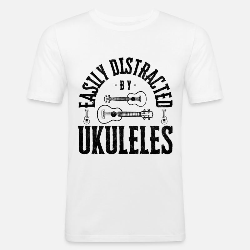 Easily distracted by Ukuleles - Männer Slim Fit T-Shirt - Weiß