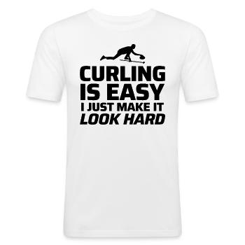 Curling Sweeping Fan Winter Ice Sport Curler Drôle - T-shirt près du corps Homme - blanc - Devant - Nik (191cm)