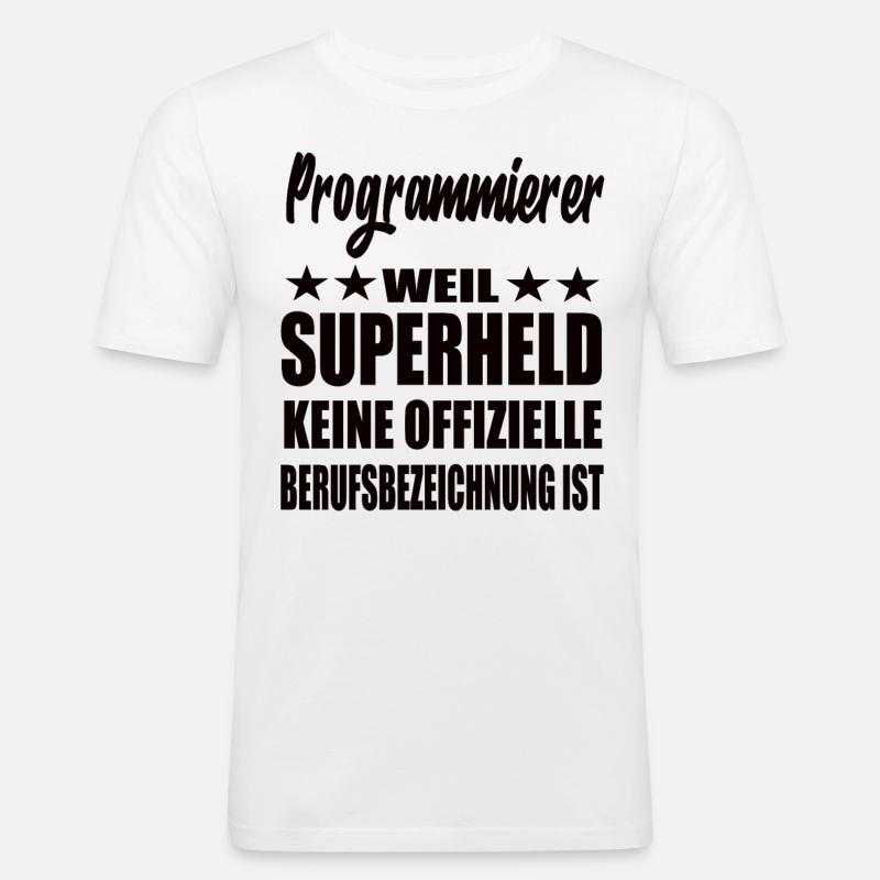 Programmierer Superheld Spruch - Männer Slim Fit T-Shirt - Weiß