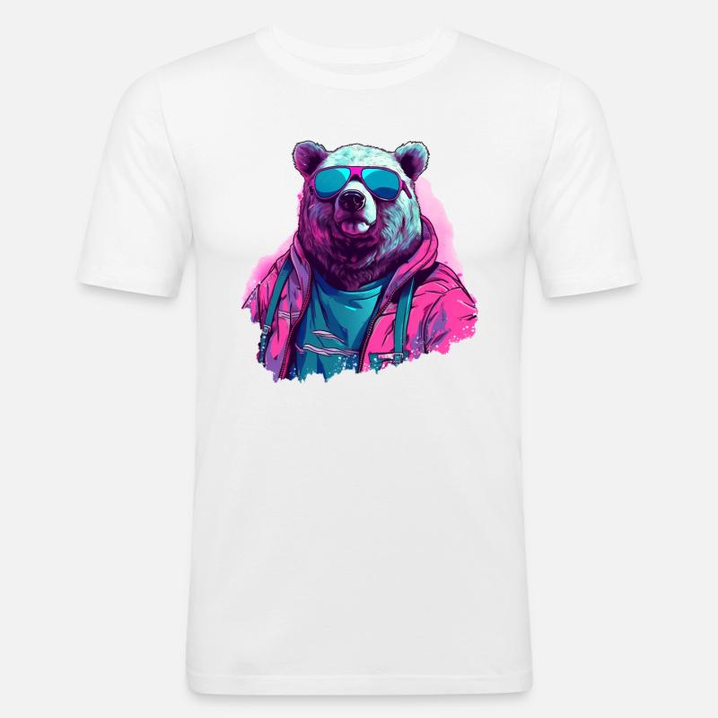 Pinker Bär mit Sonnenbrille - Männer Slim Fit T-Shirt - Weiß