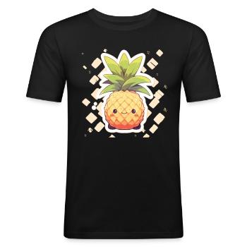 Ananas Plante Ananas Fruit Fruit - T-shirt près du corps Homme - noir - Devant - Nik (191cm)