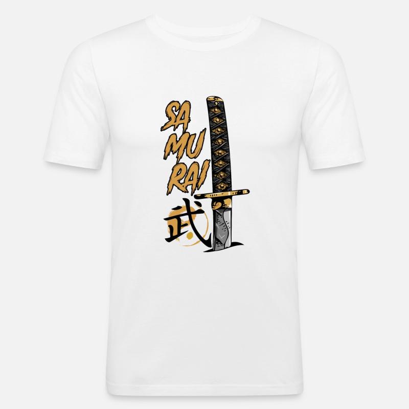 Samurai Katana Warrior - Männer Slim Fit T-Shirt - Weiß
