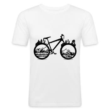 Cykel cykel naturbjerge skovtur - Herre Slim Fit T-Shirt - hvid - Foran - Nik (191cm)