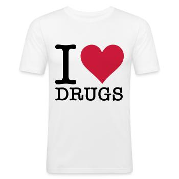 I love drugs! - Men's Slim Fit T-Shirt - white - Front - Nik (191cm)