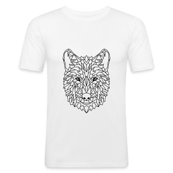 Wolf geometrisch - Männer Slim Fit T-Shirt - Weiß - Vorne - Nik (191cm)