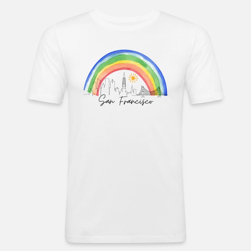 San Francisco Regenbogen Skyline - Männer Slim Fit T-Shirt - Weiß
