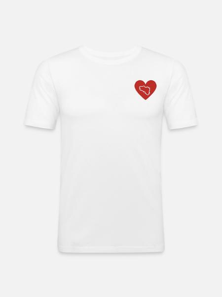 Petit coeur rouge carte blanche Bretagne - BZH - T-shirt près du corps Homme - blanc