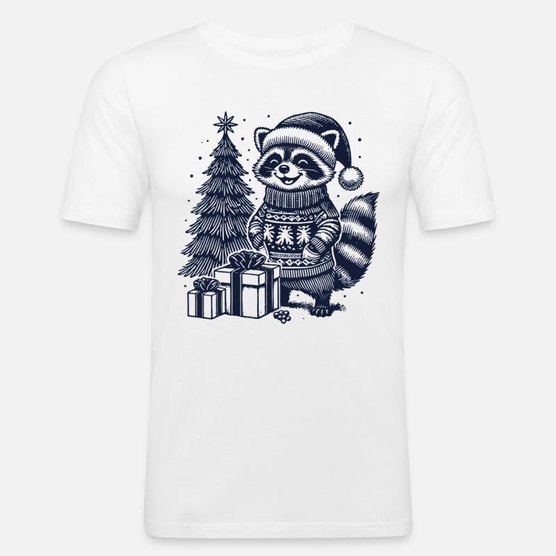 Fröhlicher Waschbär Weihnachten Pullover - Männer Slim Fit T-Shirt - Weiß