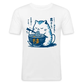 Kawaii Katzen Ramen Nudeln Japan Retro Ukiyo-E - Männer Slim Fit T-Shirt - Weiß - Vorne - Nik (191cm)