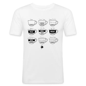 0221 Kaffee | Übersicht | Kaffeegenuss - Männer Slim Fit T-Shirt - Weiß - Vorne - Nik (191cm)