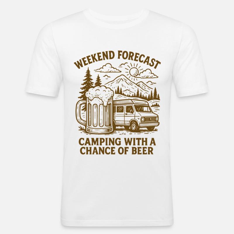 Wochenendvorhersage Camping Mit Bier - Männer Slim Fit T-Shirt - Weiß