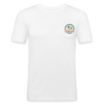 Peanuts Design American Cowboy Club Mit Snoopy - Männer Slim Fit T-Shirt - Weiß - Vorne - Nik (191cm)