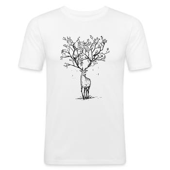 Deer antler tree illustration forest gift - Men's Slim Fit T-Shirt - white - Front - Nik (191cm)
