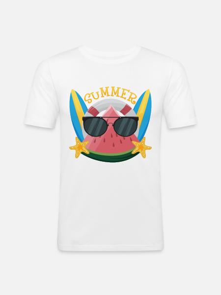 Watermelon with Sunglasses - Männer Slim Fit T-Shirt - Weiß