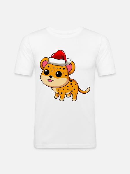 Léopard Comic Christmas - T-shirt près du corps Homme - blanc