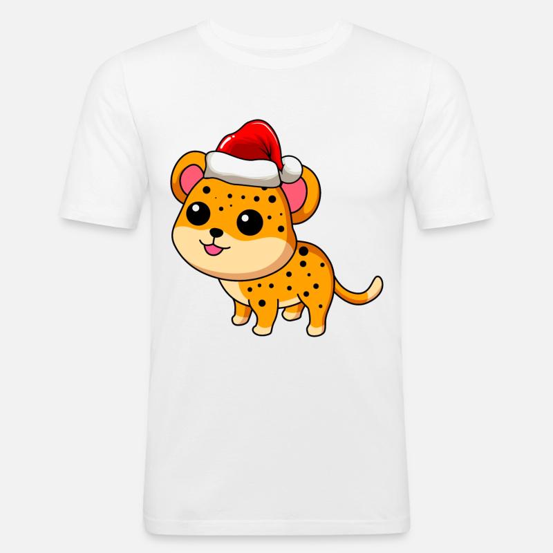 Léopard Comic Christmas - T-shirt près du corps Homme - blanc