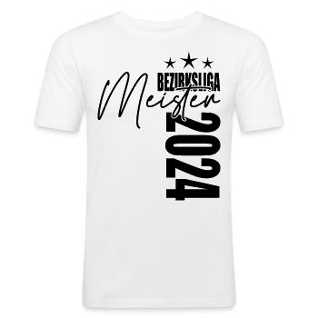 Meister Bezirksliga 2024 Aufstiegstrikot - Männer Slim Fit T-Shirt - Weiß - Vorne - Nik (191cm)