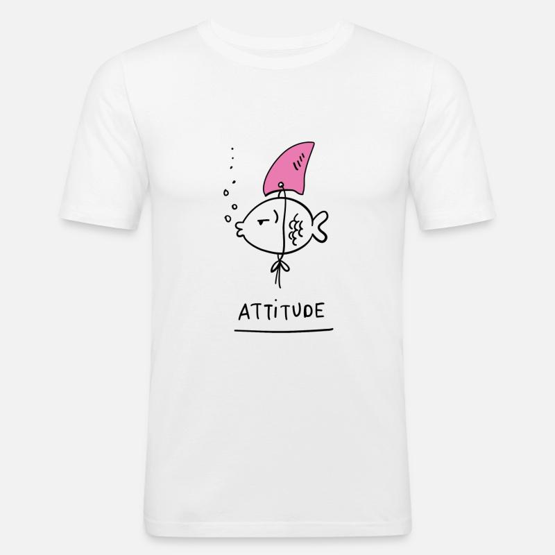 Attitude Fish - Männer Slim Fit T-Shirt - Weiß