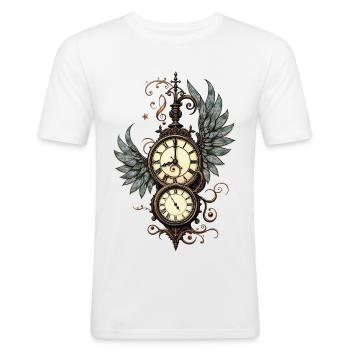Blumen und Mechanik: die Magie der Steampunk-Uhr. - Männer Slim Fit T-Shirt - Weiß - Vorne - Nik (191cm)