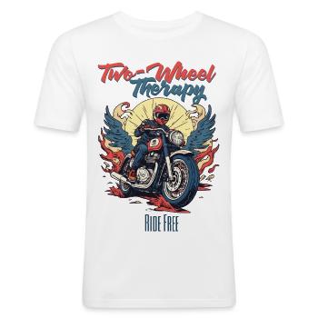 Thérapie à deux roues - T-shirt près du corps Homme - blanc - Devant - Nik (191cm)