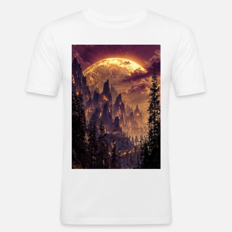 Feuriger Gipfel in der Abenddämmerung - Männer Slim Fit T-Shirt - Weiß
