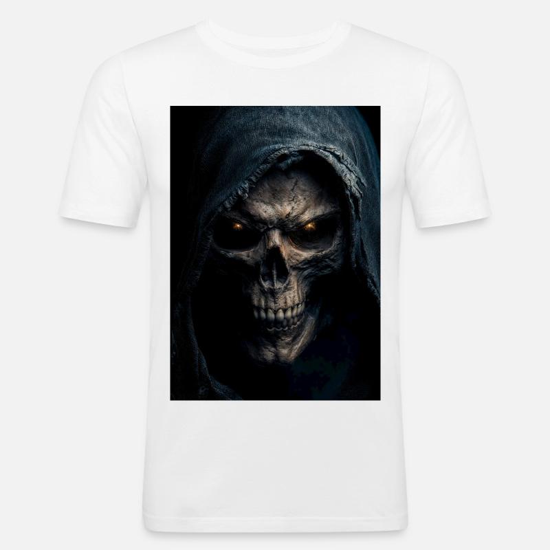 Schädel mit Kapuze Sensenmann - Männer Slim Fit T-Shirt - Weiß