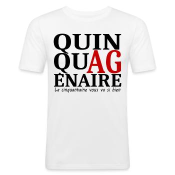 Quinquagénaire / Anniversaire / Humour / drôle - T-shirt près du corps Homme - blanc - Devant - Nik (191cm)