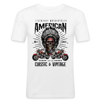 Vintage American Motorcycle Indian Old Motorbike - T-shirt près du corps Homme - blanc - Devant - Nik (191cm)