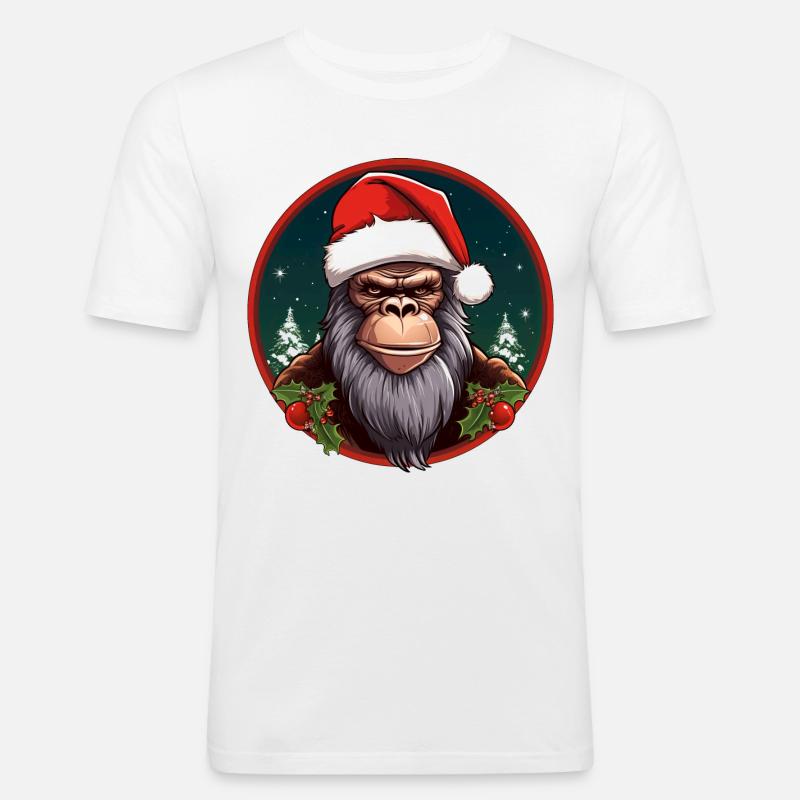 Affe Weihnachten - Männer Slim Fit T-Shirt - Weiß