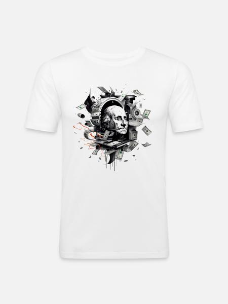 George Washington pengar tryckmaskin pengar gåva - Slim Fit T-shirt herr - vit