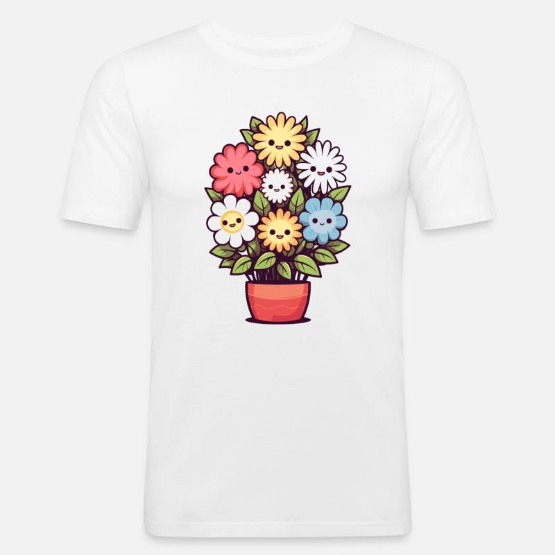 Lachende Blumen im Blumentopf - Männer Slim Fit T-Shirt - Weiß