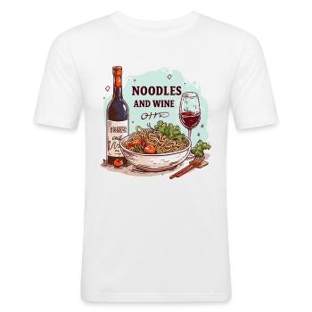 Nudeln und Wein Essen Alkohol Lustige Sprüche - Männer Slim Fit T-Shirt - Weiß - Vorne - Nik (191cm)