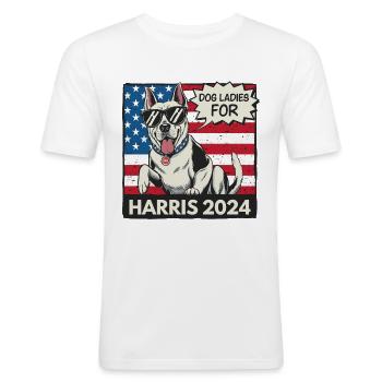 Chien Dames Pour Kamala Harris 2024 États-Unis Amérique - T-shirt près du corps Homme - blanc - Devant - Nik (191cm)