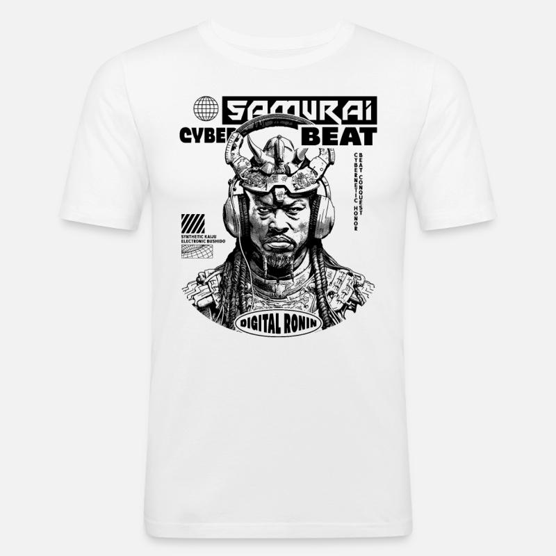 Tech Samurai Sci-Fi Shirt - Männer Slim Fit T-Shirt - Weiß