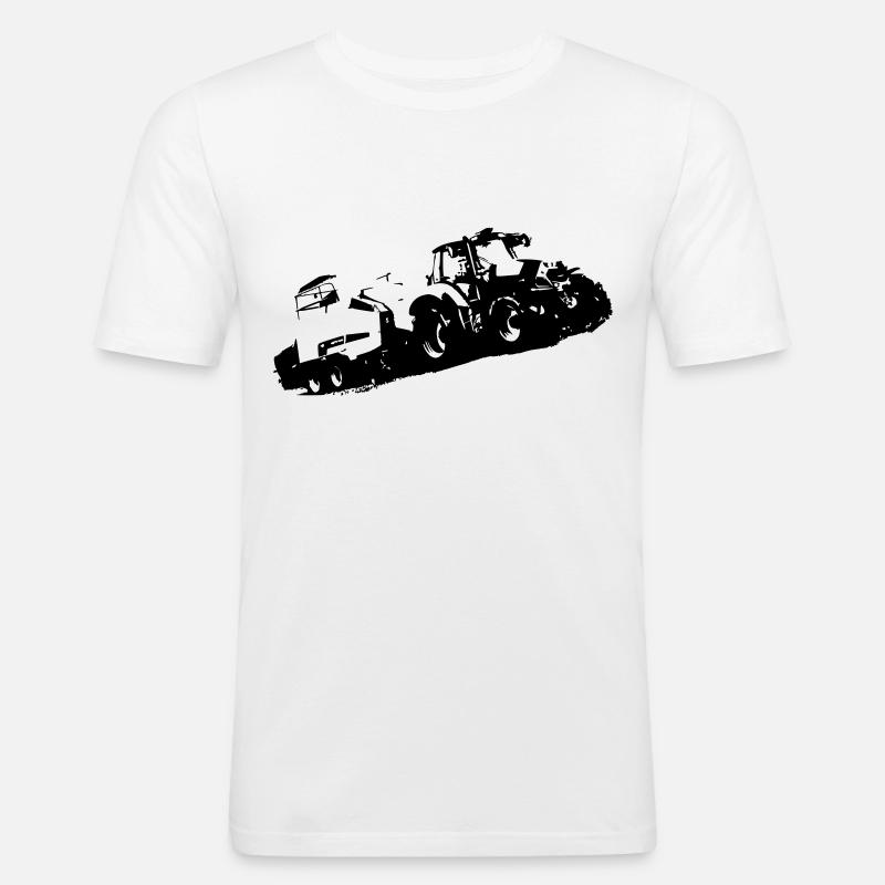Deutz Traktor beim Strohpressen - Männer Slim Fit T-Shirt - Weiß