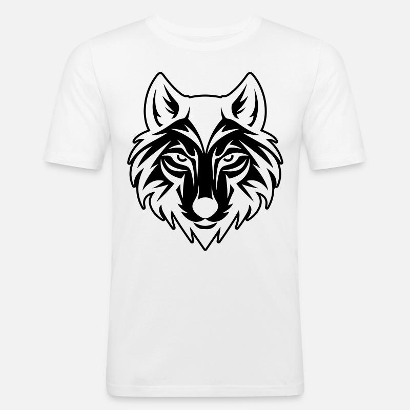 Wolf Kopf - Männer Slim Fit T-Shirt - Weiß