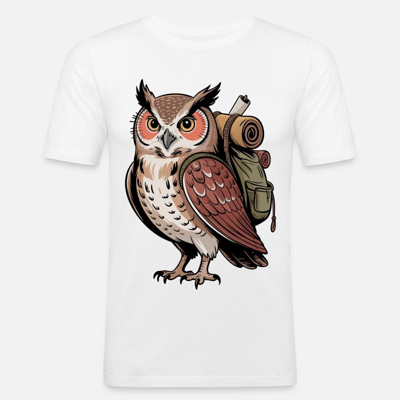 Wandernde Eule - Männer Slim Fit T-Shirt - Weiß