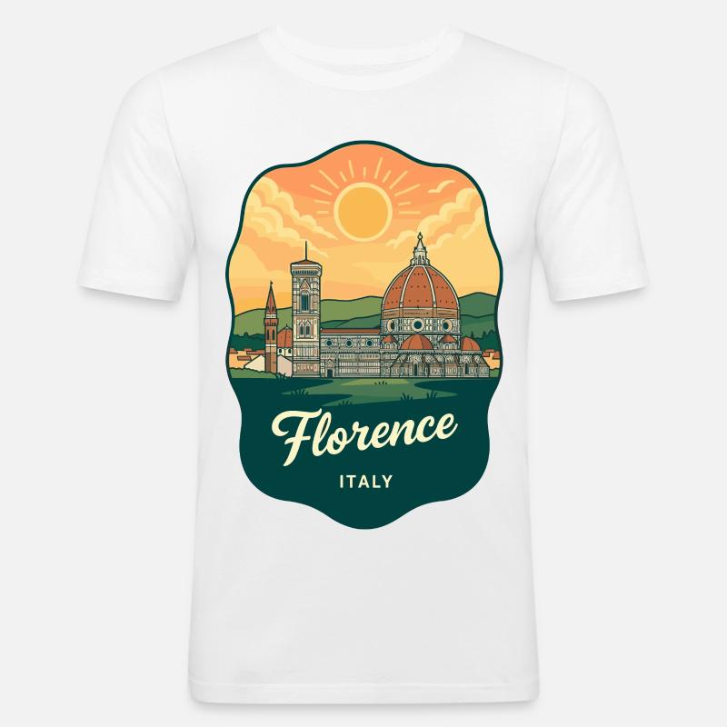 Florence Duomo Retro Sonnenuntergangs-Reiseabzeichen - Männer Slim Fit T-Shirt - Weiß