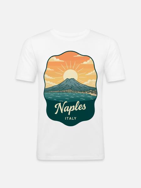 Neapel Mount Vesuvius Retro Reiseabzeichen - Männer Slim Fit T-Shirt - Weiß