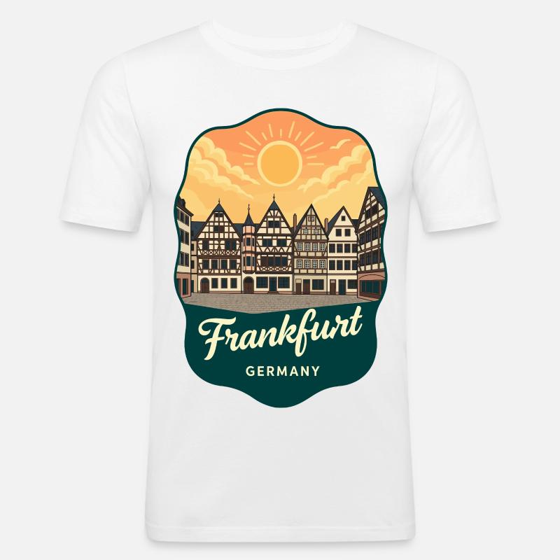 Frankfurt Romer Retro Sunset Reiseabzeichen - Männer Slim Fit T-Shirt - Weiß