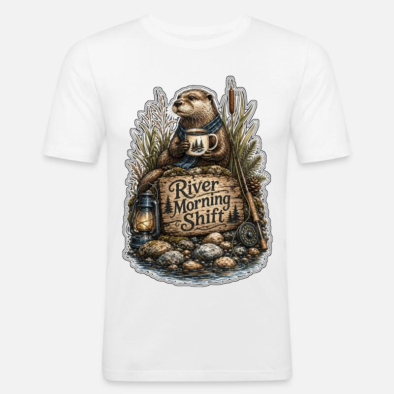 River Morning Shift Otter - Männer Slim Fit T-Shirt - Weiß