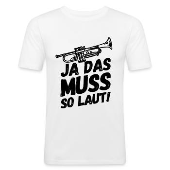 Trompete Trompeten Trompeter Laut II - Männer Slim Fit T-Shirt - Weiß - Vorne - Nik (191cm)