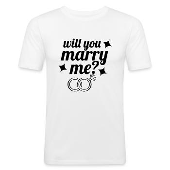 Demande en mariage Fiançailles | Demande de mariage - T-shirt près du corps Homme - blanc - Devant - Nik (191cm)