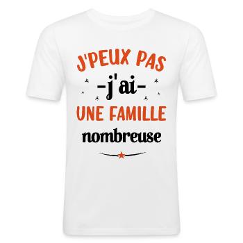 J'peux pas j'ai une famille nombreuse - T-shirt près du corps Homme - blanc - Devant - Nik (191cm)