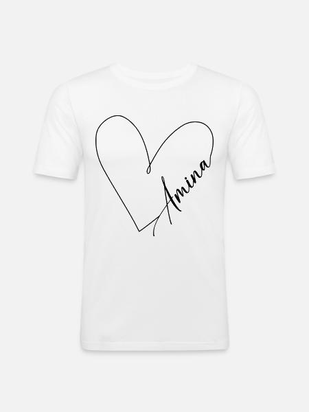 Amina Name Herzlinie - Männer Slim Fit T-Shirt - Weiß